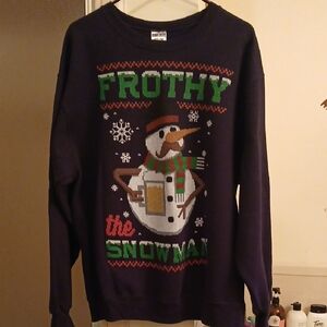 Jerzees Navy Frothy the Snowman/xmas‎ Sweatshirt/Sweater. Sz.L